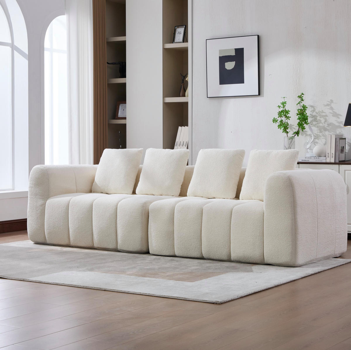 3-SITZER Sofa aus Stoff 260x94,5x80 cm Beige modular, montagefrei mit tiefer Sitzfläche und Armlehnen - Beige, Textil (260/70/95.5cm) - Modfu