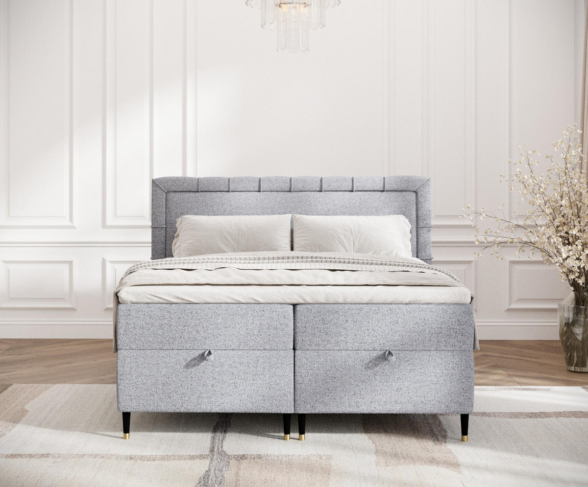 BOXBETT Voyage Grau 200/200 cm mit Matratze und Topper - Schwarz/Grau, Holz/Holzwerkstoff (200/200cm) - Maison de Reve