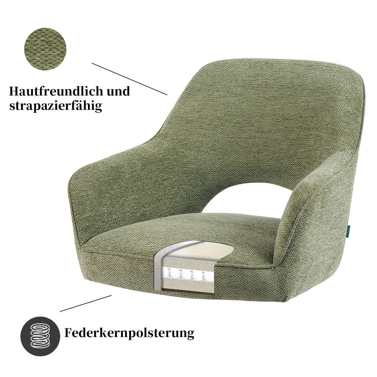 DREHSTUHL Mika-Lena 2er-Set - Nussbaumfarben/Grün, Eichenholz/Holz (60/87/65cm) - DUBI Möbel