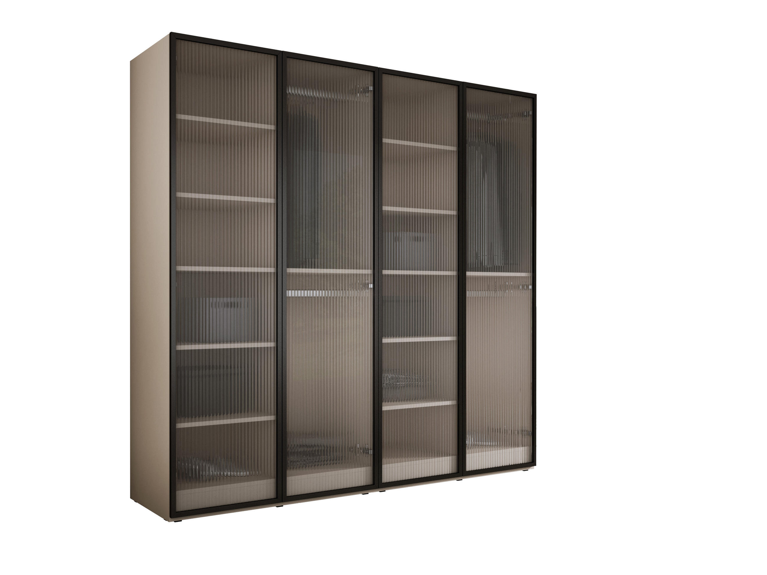 KLEIDERSCHRANK, Sandbeige / Gerilltes Glas, 200 x 200 x 51 cm - Sandfarben/Naturfarben, Holzwerkstoff (200/200/51cm) - 3XE LIVING