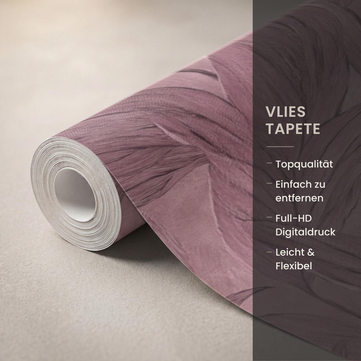 TAPETE - Blätter - Muster - Lila - 400x200 cm - Altrosa, Papier (400/200cm) - OnlyWow