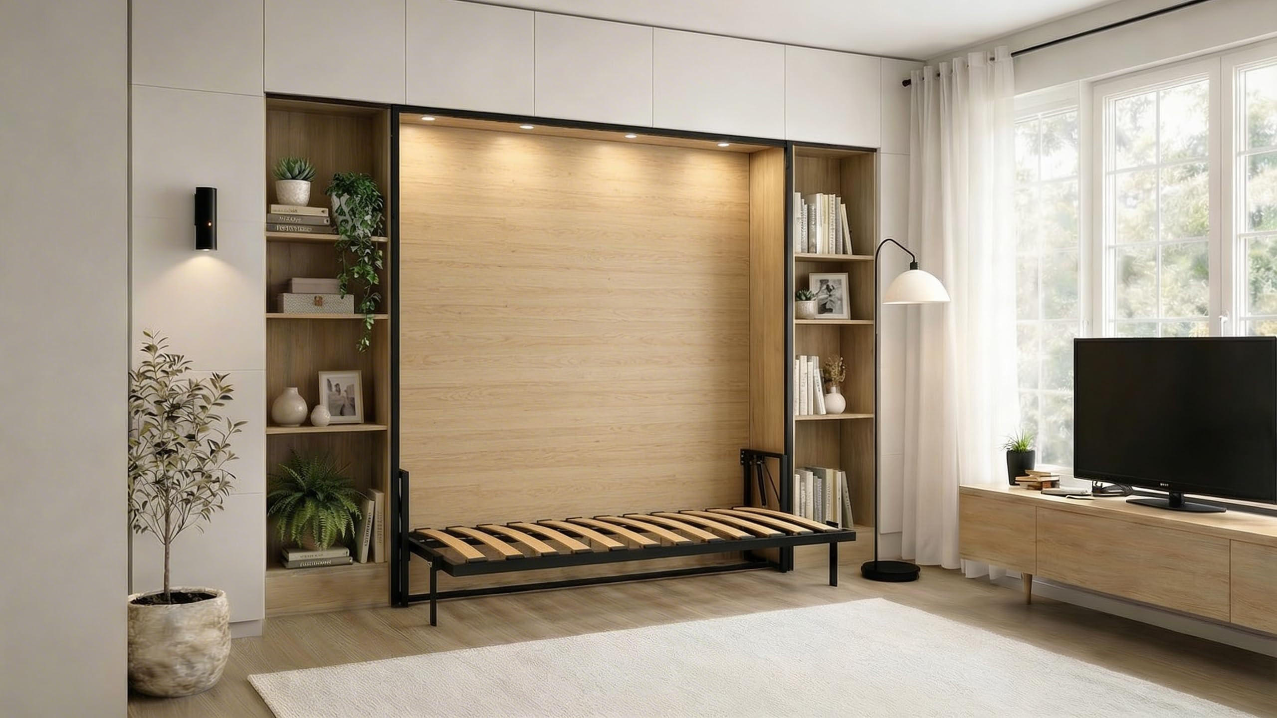 WANDBETT Morphy Classik Modulares SizeFlex- und TypeFlex-System - 200x90 Horizontal - Schwarz, Holz/Metall (200/90cm) - WallBedKing