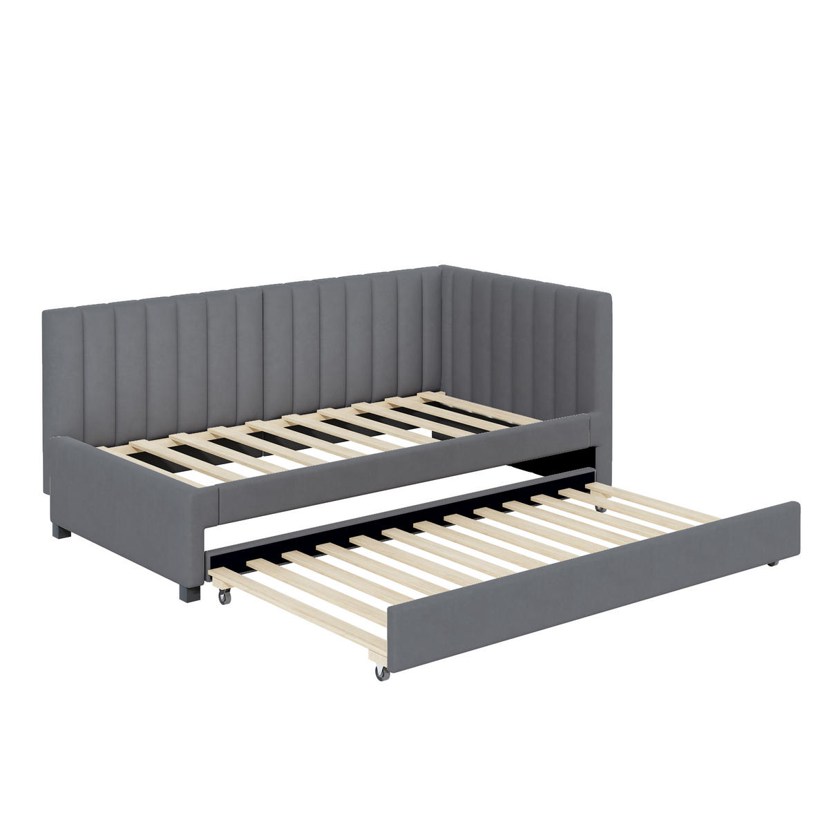 AUSZIEHBETT 90/200 cm Grau mit Lattenrost aus Samt mit ausziehbarem Unterbett - Grau, Textil (90/200cm) - OKWISH