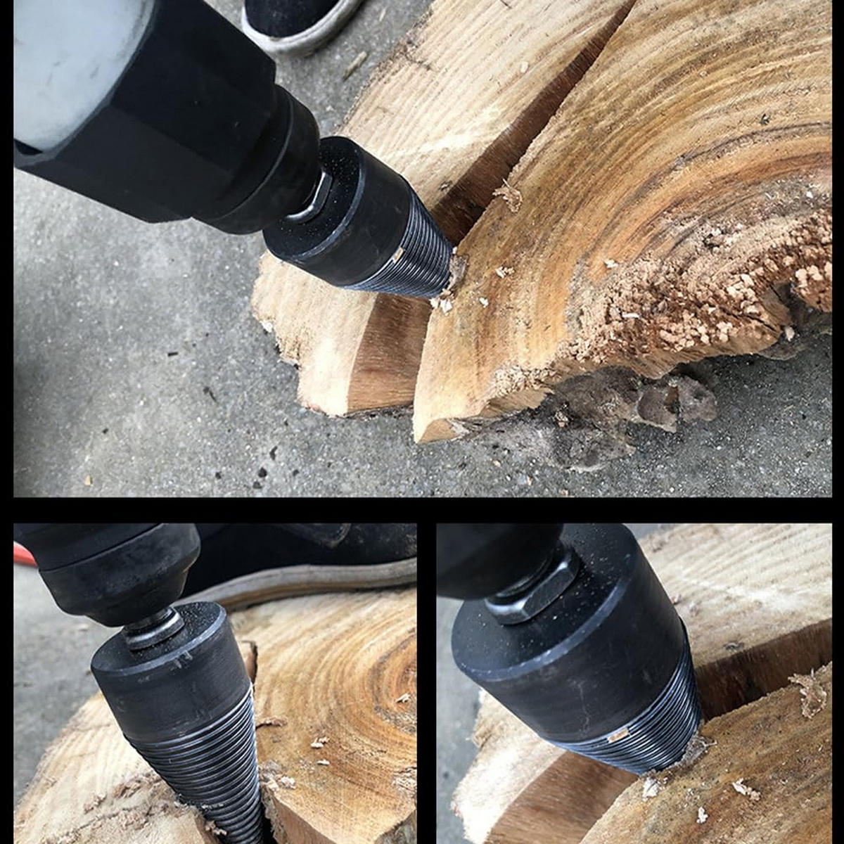 MEISSEL – zum Spalten von Holz – 32 mm + 42 mm + 3 Bohrer - Schwarz, Metall (9/4.2/1cm) - DCA