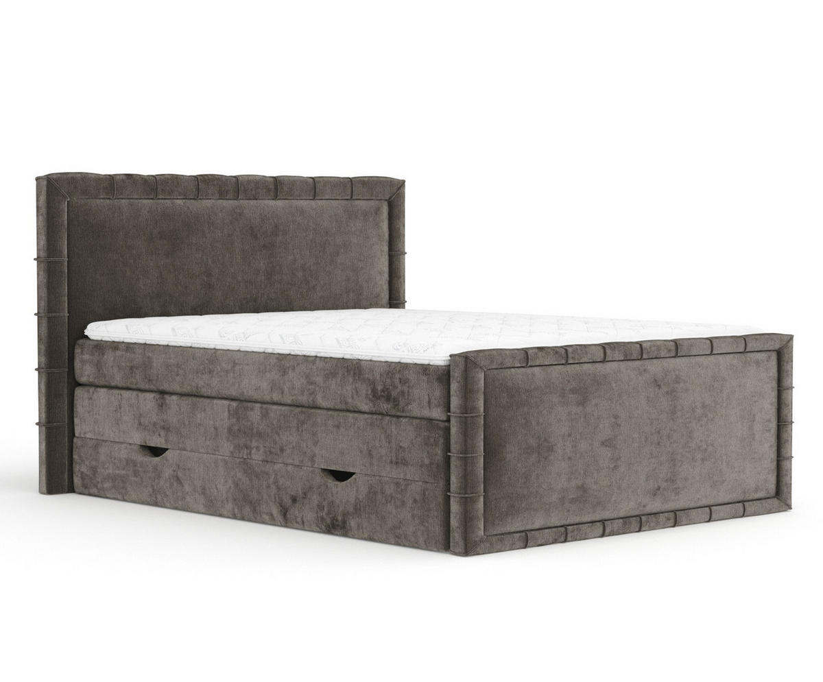 BOXBETT Estelle Braun 140/200 cm im Chenille-Stoff - Schwarz/Braun, Holz/Holzwerkstoff (140/200cm) - Maison de Reve