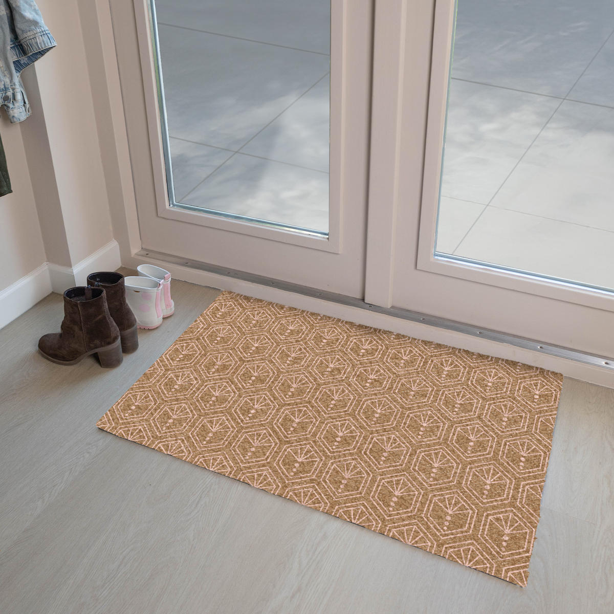 FUSSMATTE Braun - Rosa - Geometrisch - Gemustert 90x60 cm - Braun, Kunststoff (90/0.4cm) - MuchoWow