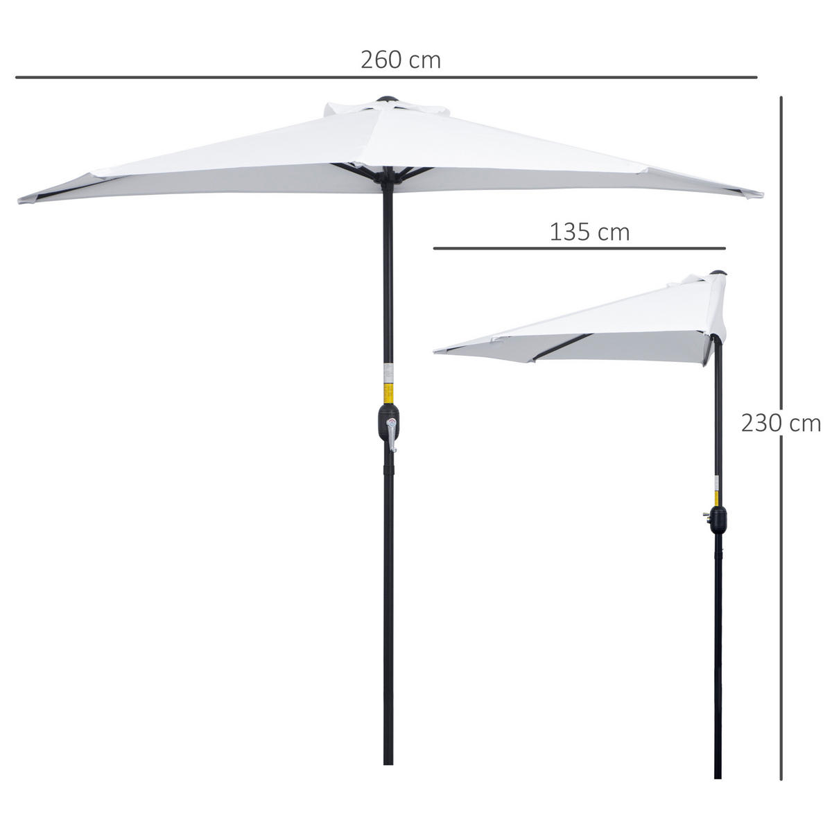 SONNENSCHIRM DE-11422 für Balkon, mit Kurbel, 5 Streben Creme - Weiß, Metall (135/260cm) - ComfortXL