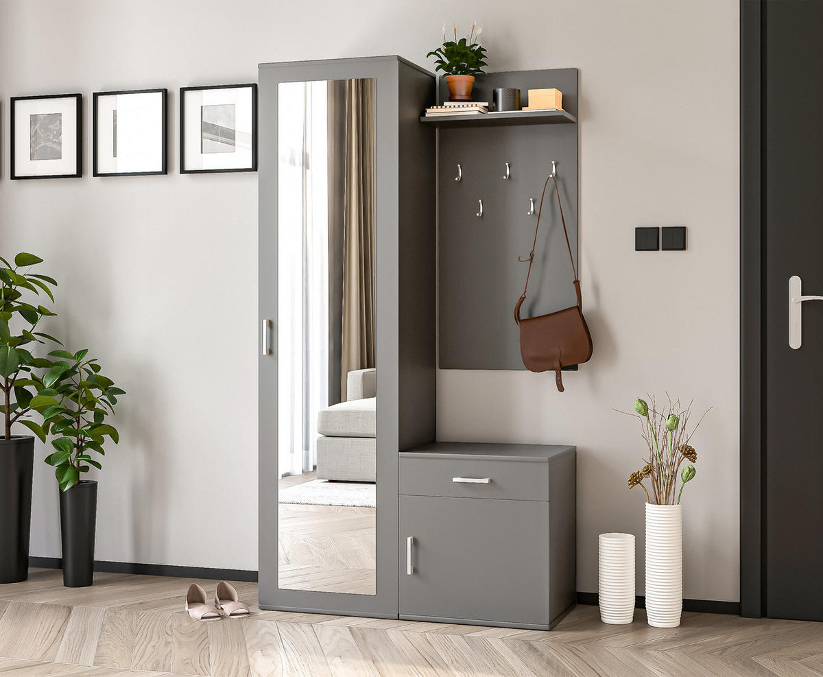 GARDEROBENSCHRANK Magnola Grau 100/180,5/35 cm – Modern, mit Spiegel und viel Stauraum - Grau, Holzwerkstoff/Kunststoff (100/180.5/35cm) - AX Living