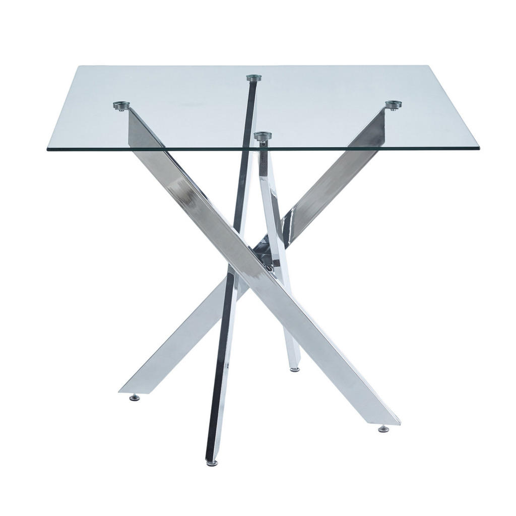 Modfu JÍDELNÍ stůl ze skla a kovu 80x80x75 cm stříbrný se snadnou údržbou a stabilní konstrukcí