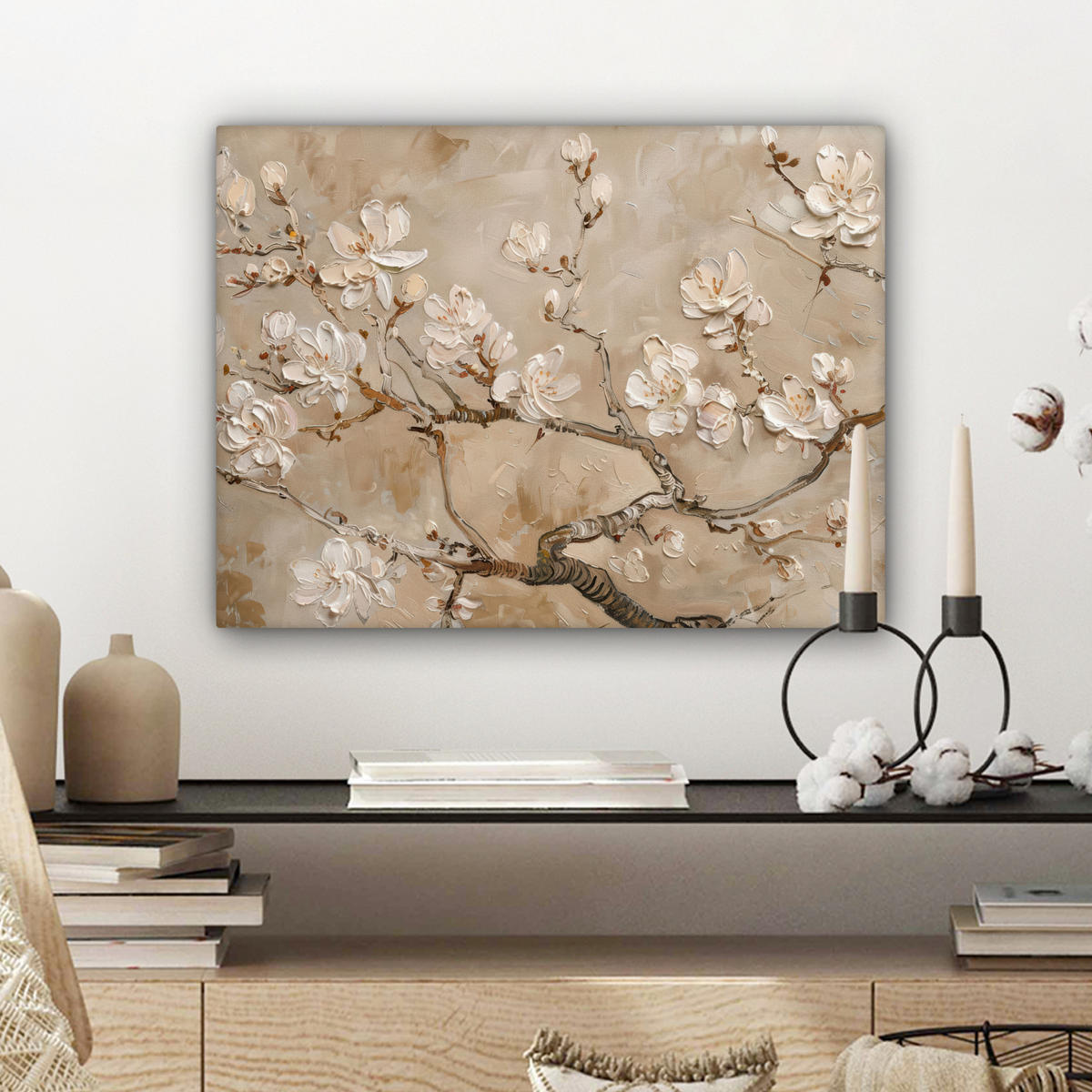 LEINWANDBILD - Blumen - Modern - Beige - Weiß - Blüte - 40x30 - Wanddeko - Beige, Textil (40/30cm) - MuchoWow