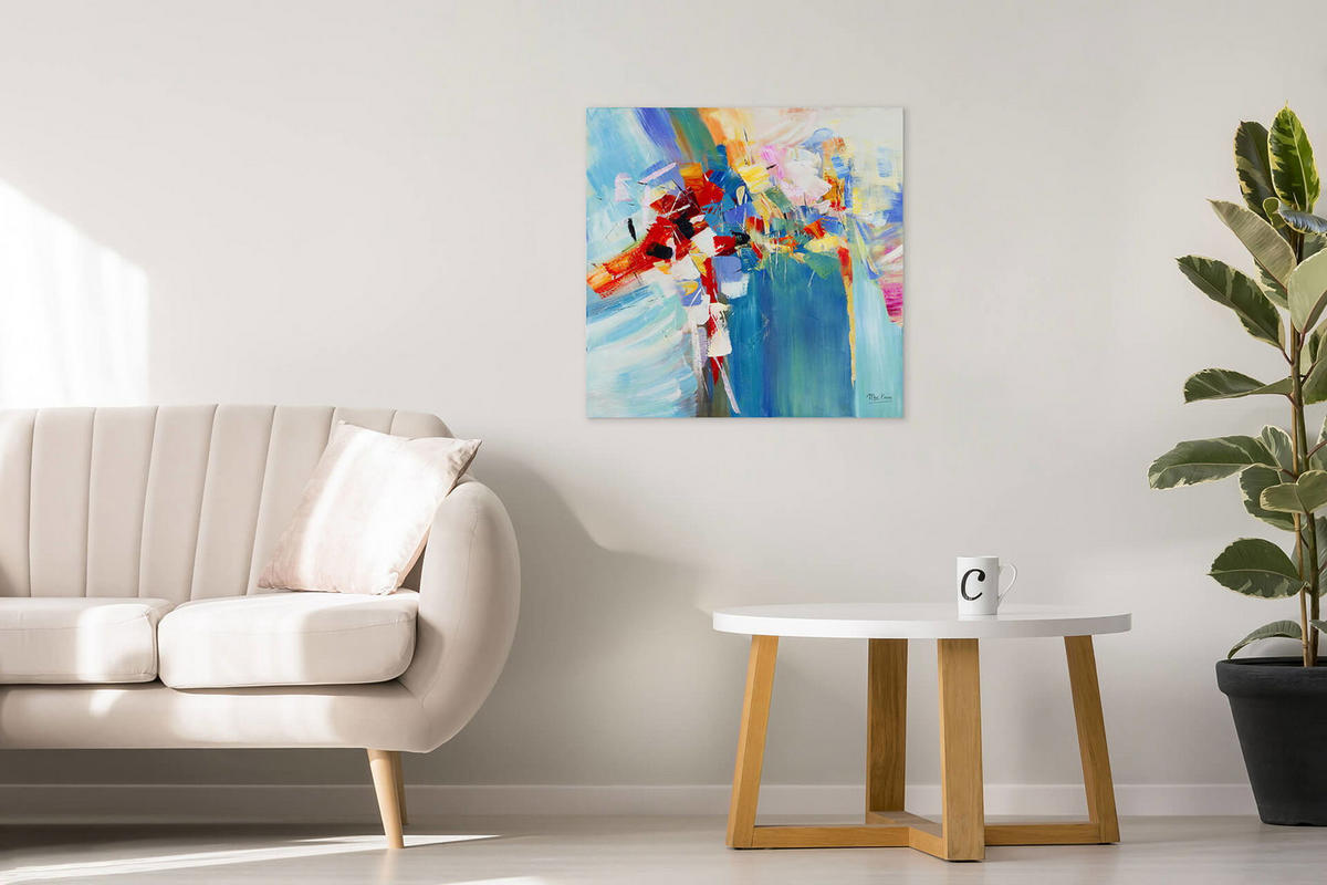 ACRYLBILD HANDGEMALT 80/80 cm - Blau/Multicolor, Holz/Textil (1.46/80cm) - KUNSTLOFT