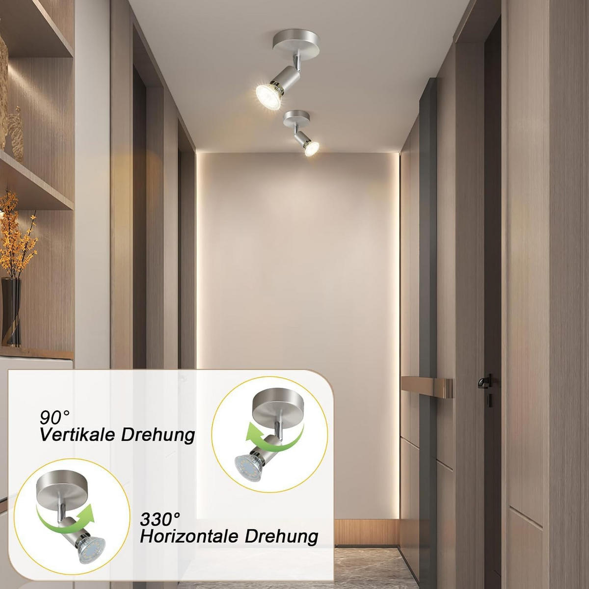 DECKENSTRAHLER Leorix 8/10.5/7.7 cm - Alufarben, Metall (7.7/8/10.5cm) - ZMH