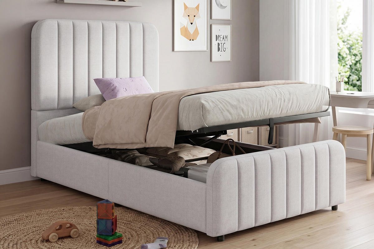POLSTERBETT 90/200 cm in Grau mit Bettkasten Leinen - Grau, Holzwerkstoff/Textil (90/200cm) - CHICFURN