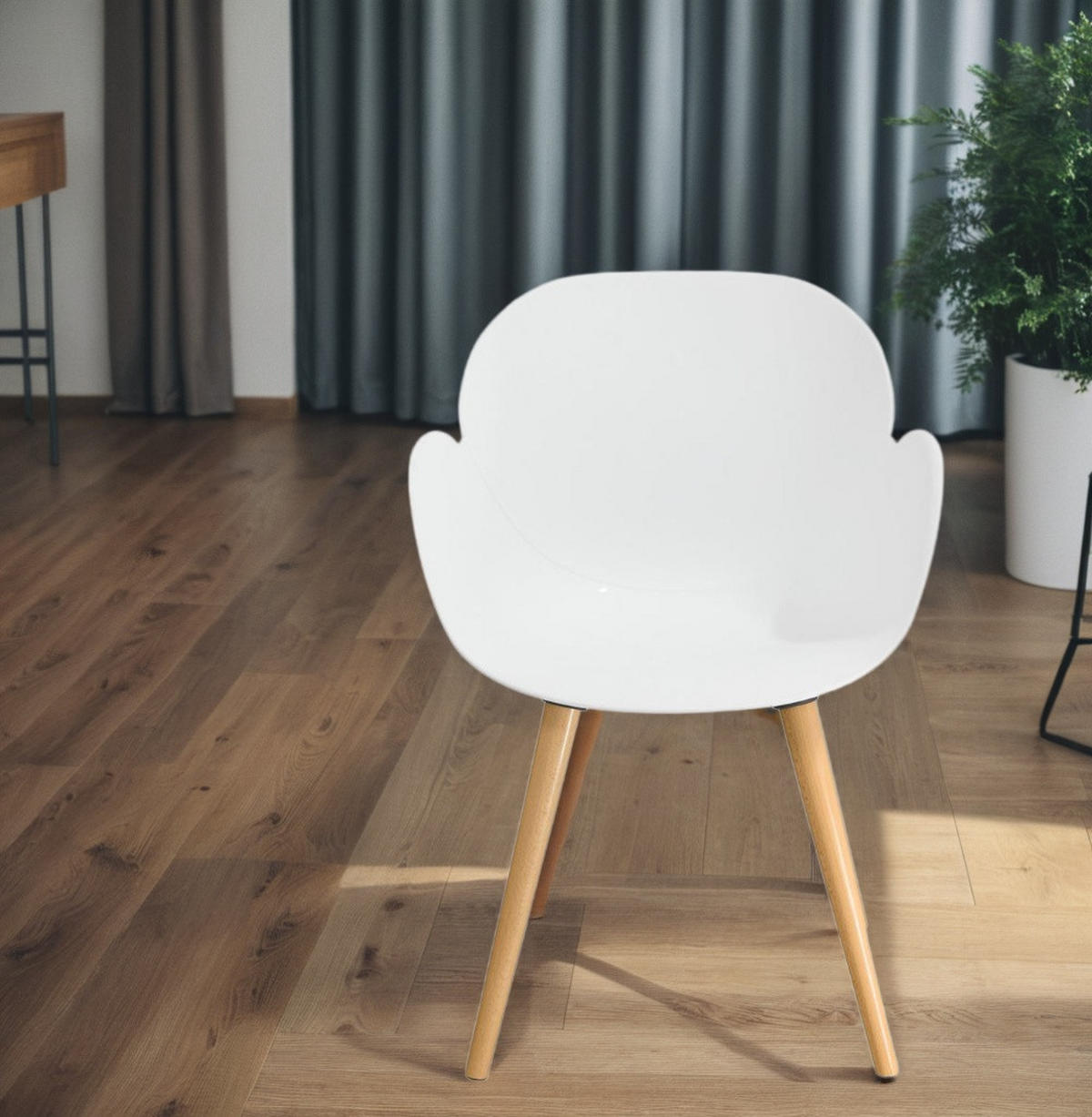 KÜCHENSTUHL Polypropylen Sitzschale mit Holzgestell Skandinavisch, Weiß 59,5x59x84,5 cm - Beige/Weiß, Kunststoff/Buchenholz (59/85/60cm) - KADIMA DESIGN