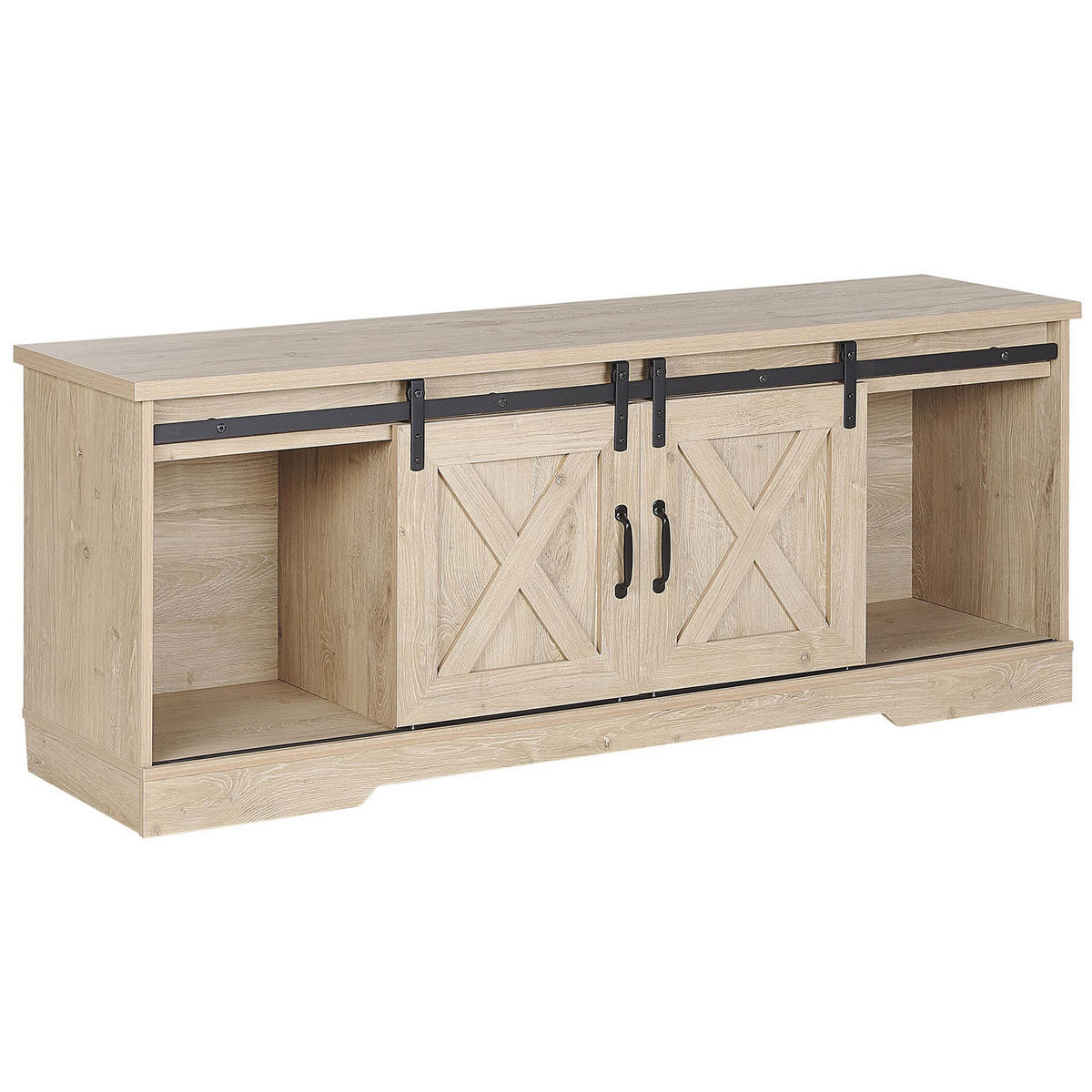 TV-MÖBEL Hellbraun, Schwarz ULAN 40/150/60 cm - Hellbraun, Holzwerkstoff (150/60/40cm) - Beliani