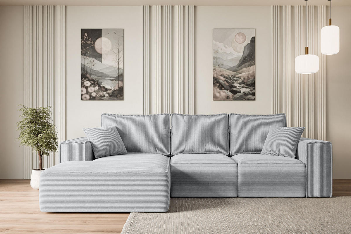 ECKSOFA mit Schlaffunktion und Bettkasten SERRA-L-S - 266x161x87 cm Grau Cord - Schwarz/Grau, Holzwerkstoff/Kunststoff (266/161cm) - ALTDECOR