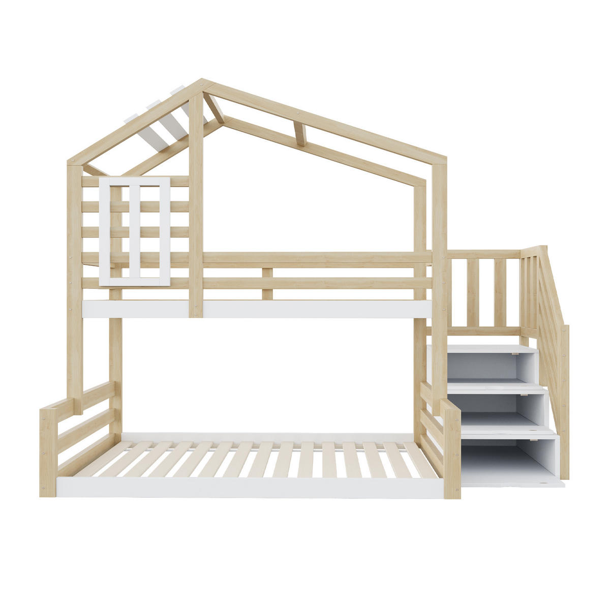 ETAGENBETT mit Stauraumtreppe 90x200/140x200 cm Kiefernholz Natur - Braun, Holzwerkstoff (140/200cm) - Beauniv