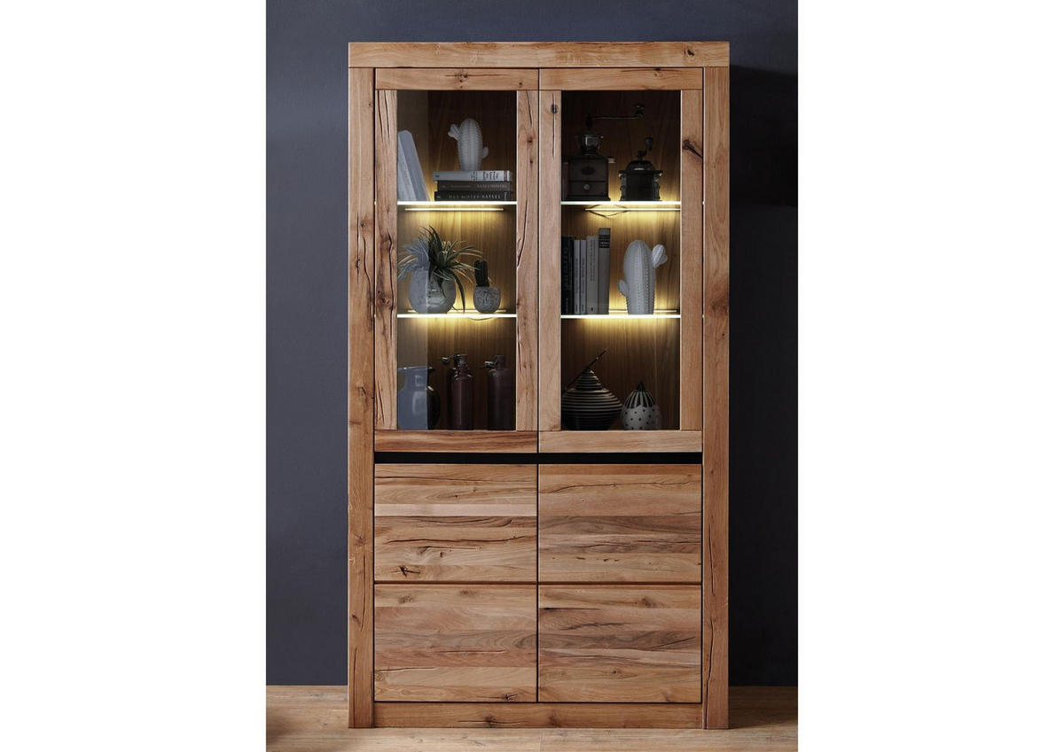VITRINE Wild-/Zerreiche 105x42x190 natur geölt MONTREUX #101 - Braun, Holz (105/190/42cm) - Massivmoebel24