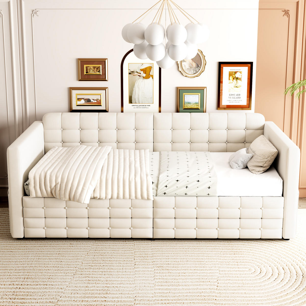 POLSTERBETT 90x190cm Schlafsofa Samt Stauraum Schubladen Beige - Beige, Textil (90/190cm) - FLIEKS