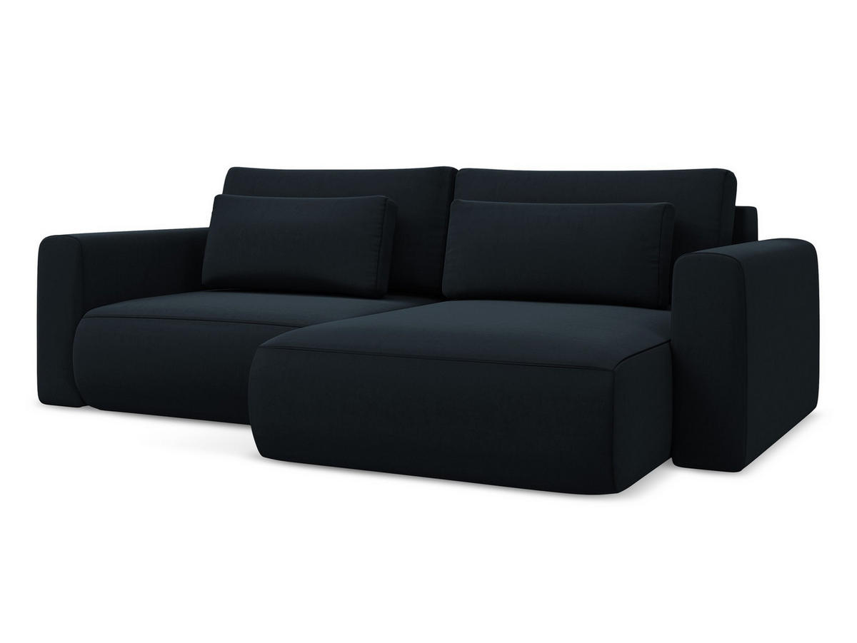 ECKSOFA mit Schlaffunktion Samt Stoff Blau - Blau/Schwarz, Kunststoff/Textil (240/149cm) - Makamii