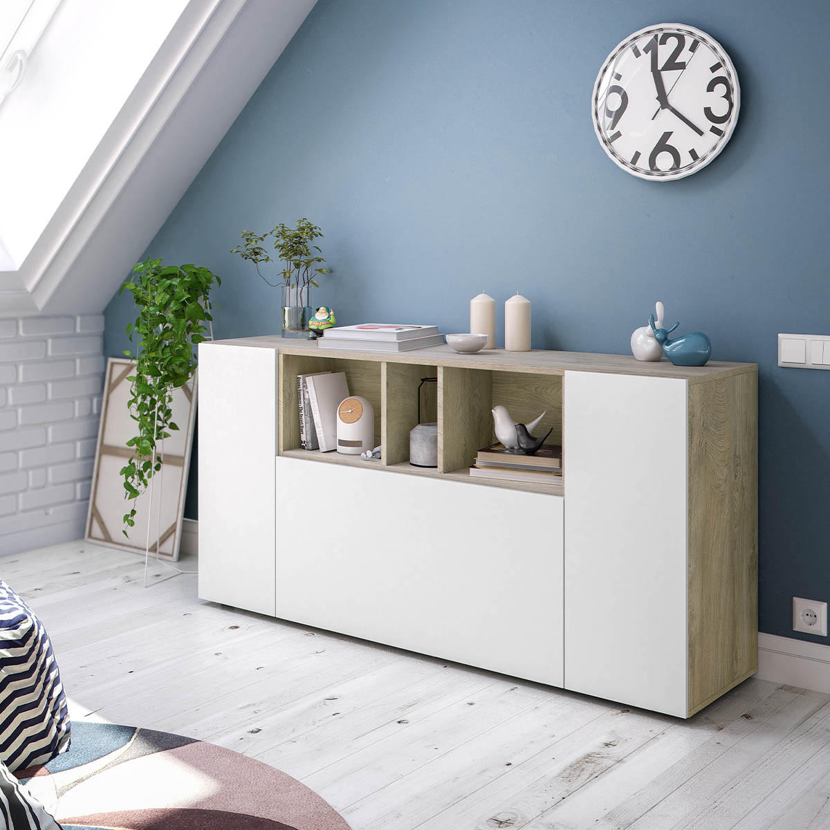 SIDEBOARD mit 3 Türen, davon 1 Flügeltür und 3 Nischen Tamiko - L150cm - Weiß, Holzwerkstoff (41/76/150cm) - Calicosy