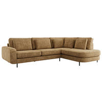 ROHOVÁ SEDAČKA CALENO L - Světle hnědá hladký senil - Levá Strana - černá/světle hnědá, kov/textil (317/225cm) - MKS