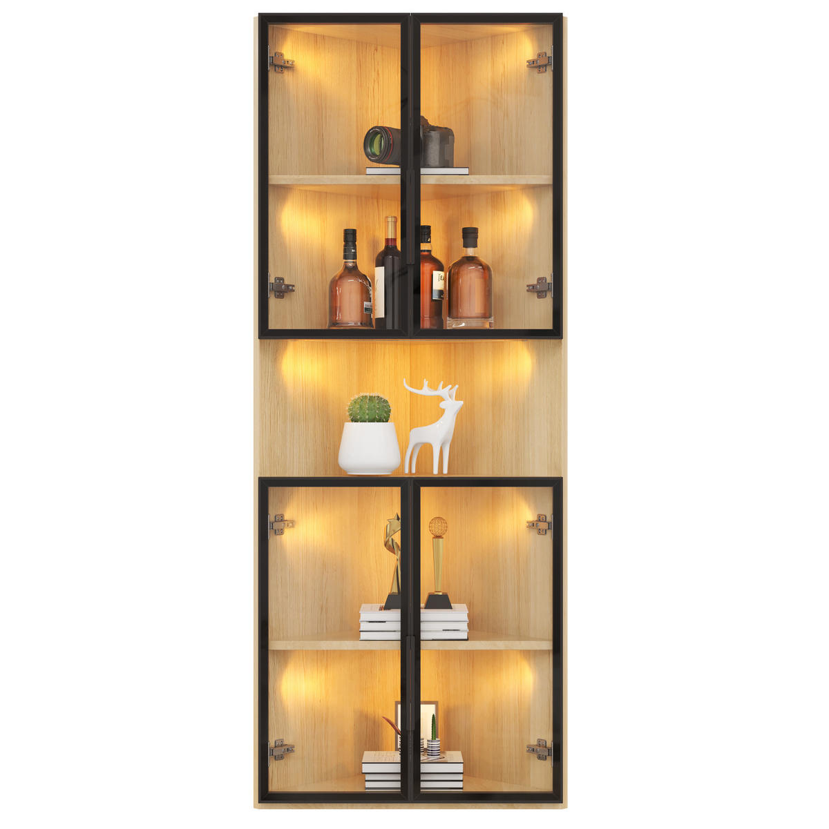 ROHOVÁ vitrína z MDF 62x32x160 cm dubová s LED osvětlením, tvrzeným sklem a tichým dovíráním - barva dubu, kompozitní dřevo (62/160/32cm) - Modfu