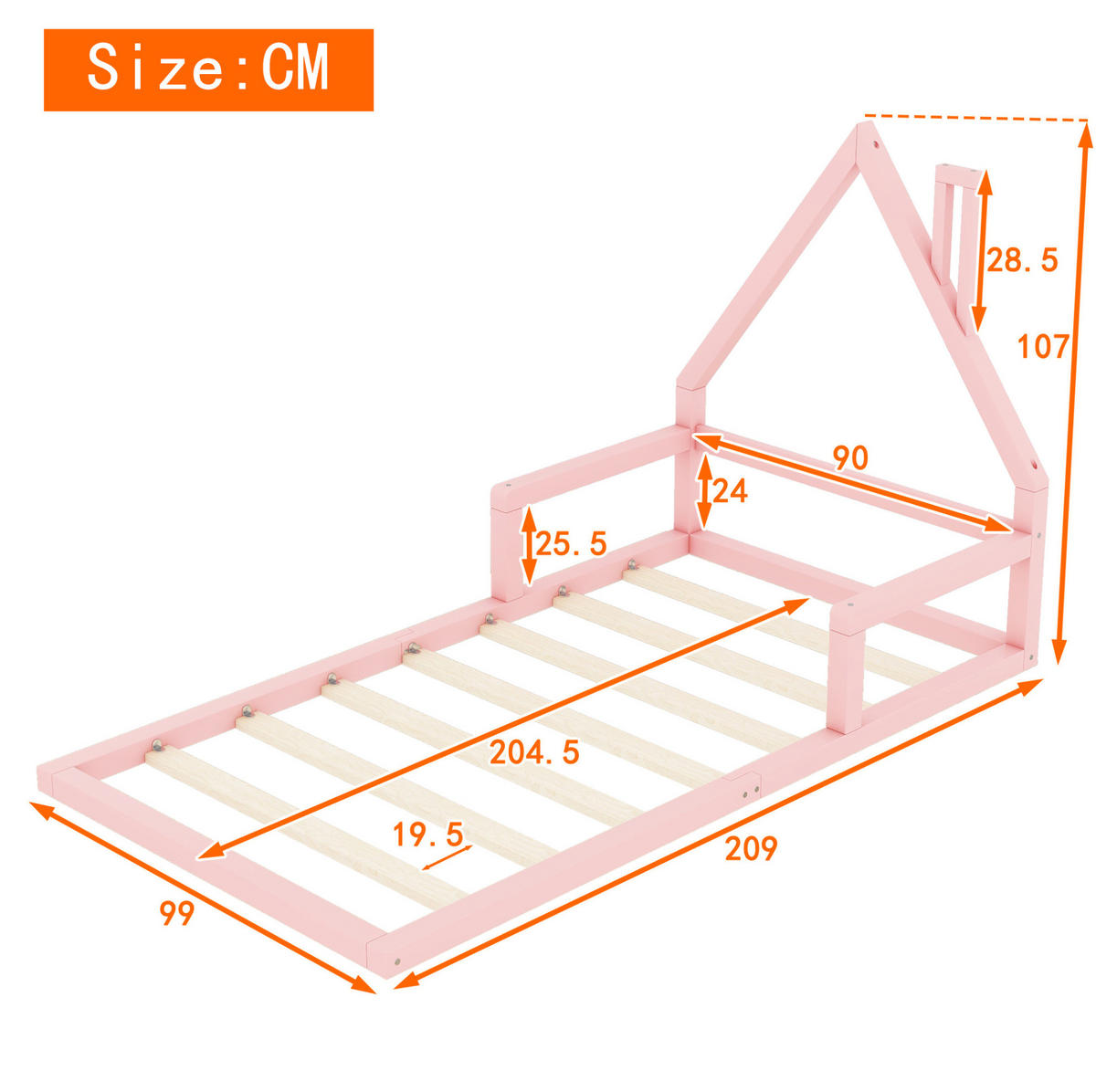 KINDERBETT 90/200 cm in Hausform aus massivem Kiefernholz in Rosa - Rosa, Holz (90/200cm) - BEAOK