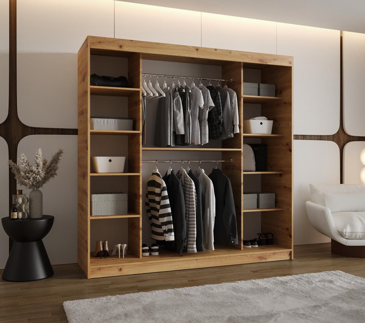 SCHWEBETÜRENSCHRANK 200/200/62 2-türig - Silberfarben/Eiche Artisan, Holz (200/200/62cm) - MÖBEL KRYSPOL