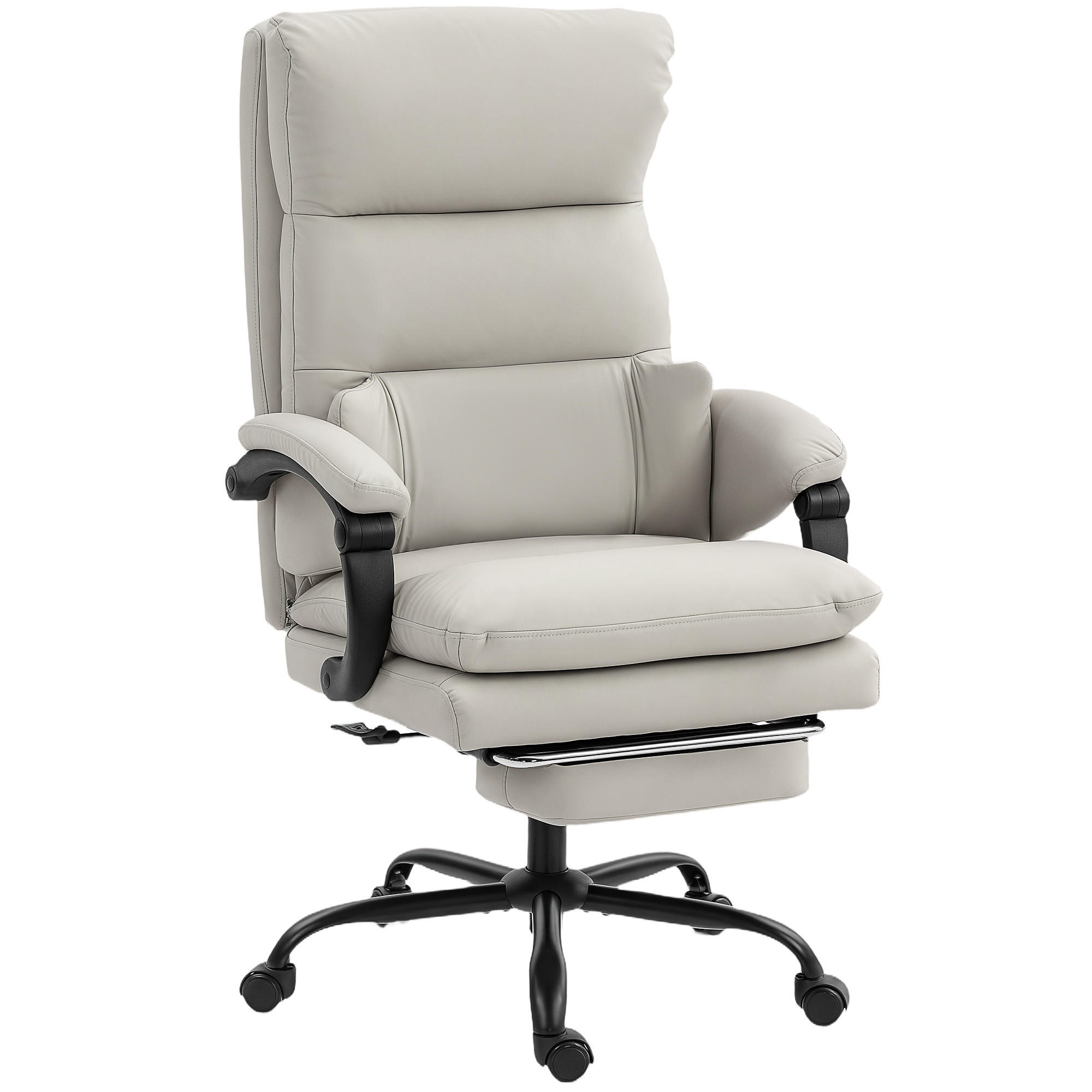 BÜROSTUHL Schreibtischstuhl mit Lendenwirbelstütze, Armlehne Fußstütze Hellgrau - Hellgrau/Schwarz, Metall (60/121/66cm) - HOMCOM