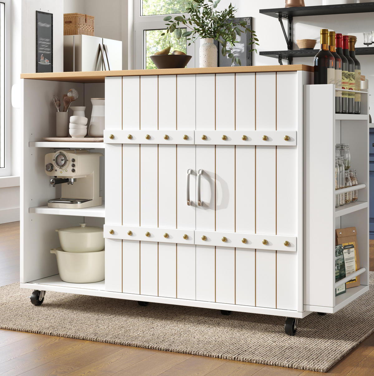 KÜCHENINSEL mit Klapptisch 110 x 42 x 90 cm Weiß - Weiß, Holz (42/90/110cm) - Beauniv