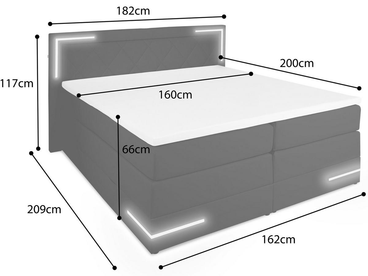 BOXSPRINGBETT Arizona Schwarz 160/200 cm H2/H3 Samt - Schwarz, Textil (160/200cm) - wonello