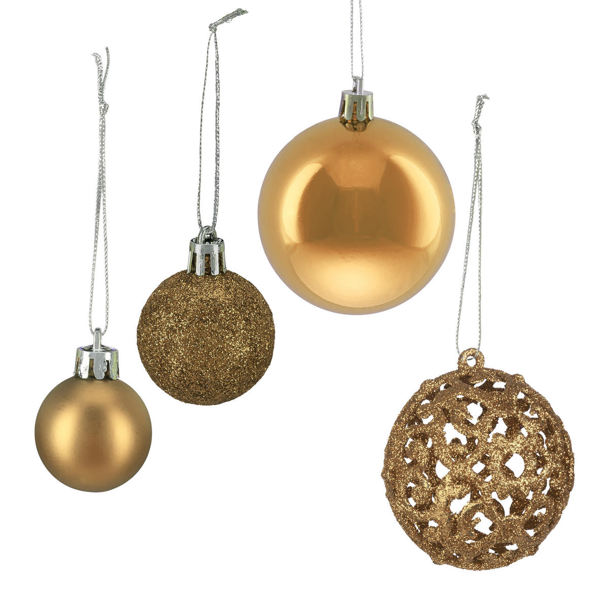 WEIHNACHTSKUGELN-SET 50-tlg. - Goldfarben, Kunststoff (6/7/6cm) - Relaxdays