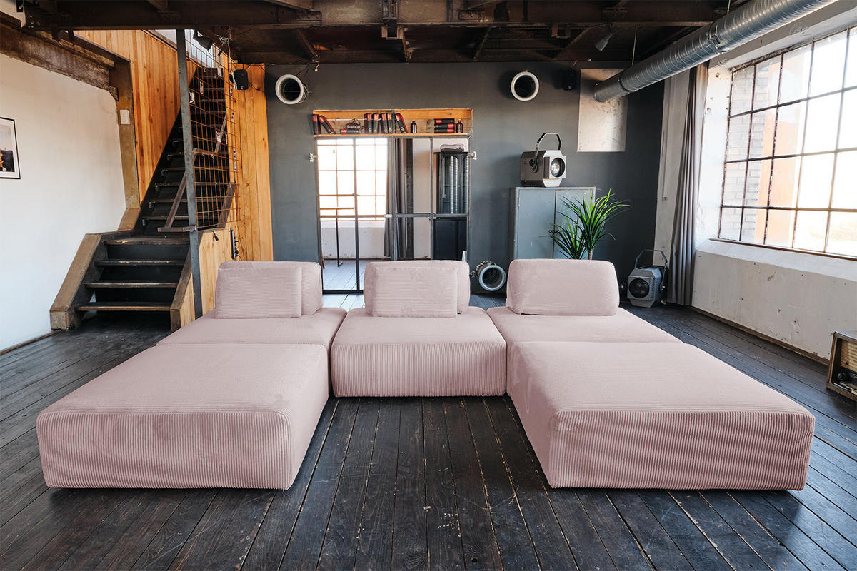 MODULSOFA WIOLO SOFT 5 MODULE 5 KISSEN Pink Cord - Pink/Schwarz, Kunststoff/Textil (333/84/222cm) - KAWOLA