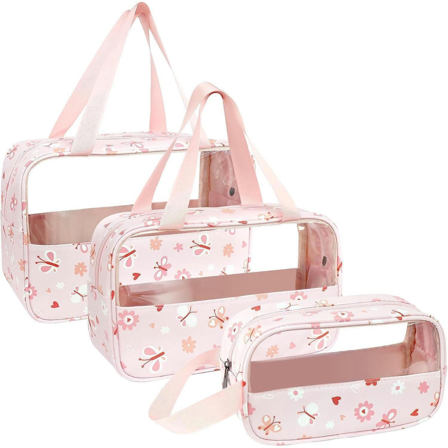 KULTURTASCHE 3-teiliges Set Transparent Rosa - Rosa, Kunststoff (21/10/30cm)