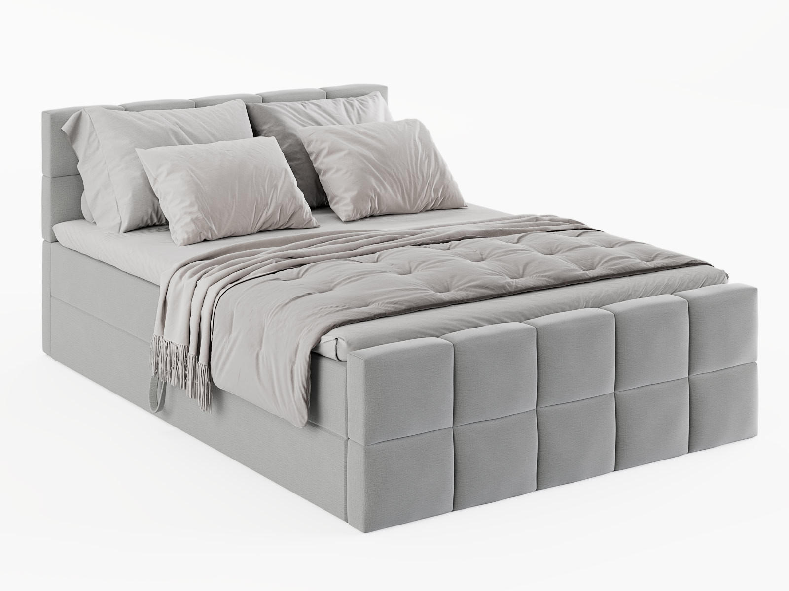 BOXBETT Vanessa 160/200 cm, in Hellgrau, Velours-Stoff, Bettkasten, Matratze, Topper - Hellgrau, Textil (160/200cm) - Barchello