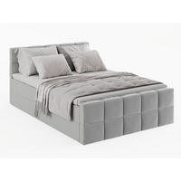 BOXBETT Vanessa 160/200 cm, in Hellgrau, Velours-Stoff, Bettkasten, Matratze, Topper - Hellgrau, Textil (160/200cm) - Barchello