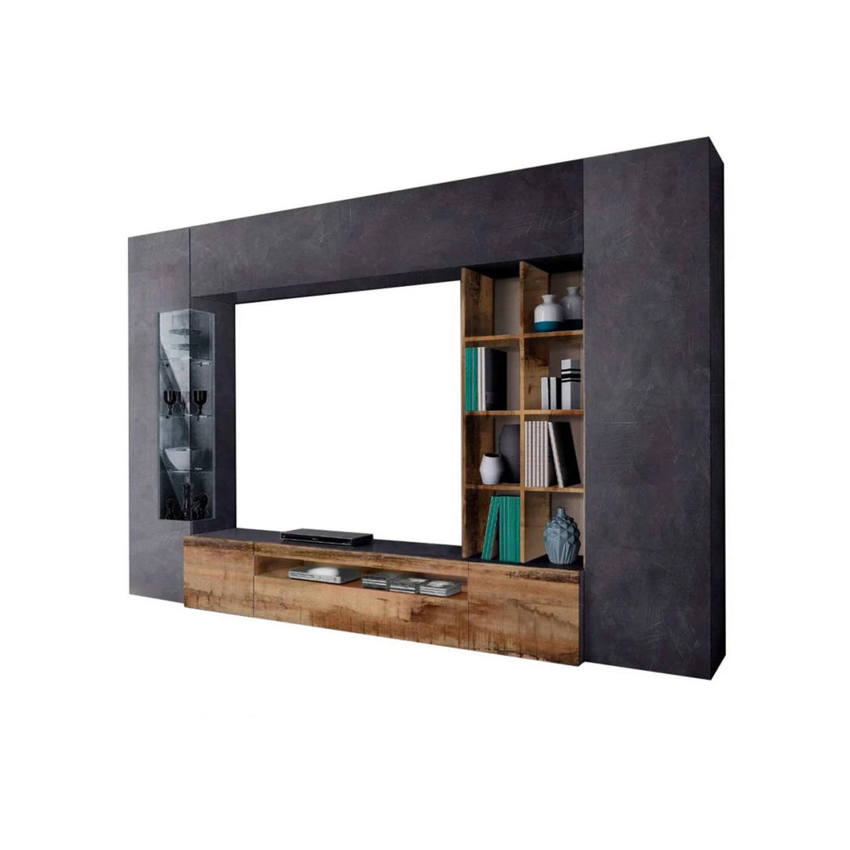 WOHNWAND Holz-Effekt Ahorn, Schiefer 40x290h192 - Schieferfarben/Ahornfarben, Holzwerkstoff (290/192/40cm) - DMORA