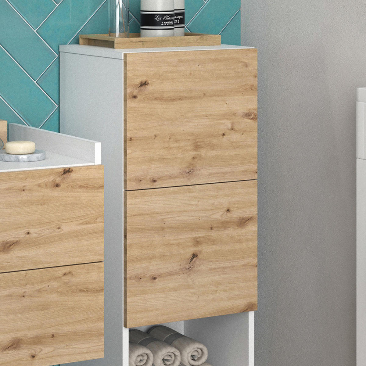 MIDISCHRANK Alf Weiß 35 x 92 cm mit 2 Schubladen - Weiß, Holzwerkstoff (35/92/30.2cm) - Vicco