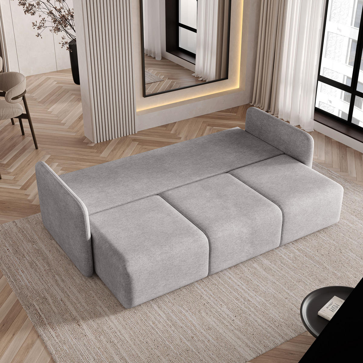 BETTSOFA SUVI III NV Hellgrau Geflochtener Stoff mit Schlaffunktion - Hellgrau, Textil (90/85/220cm) - MASSENO