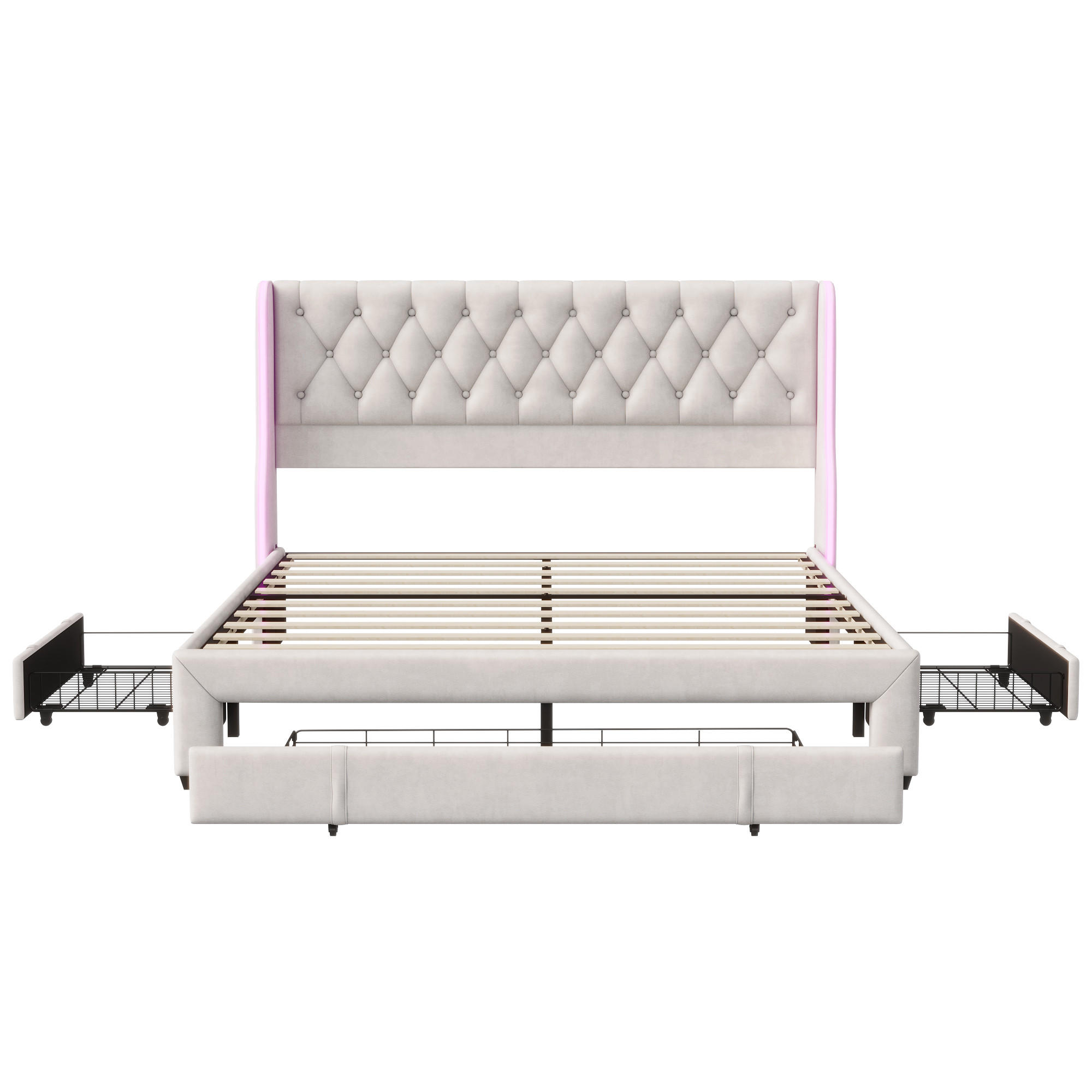 POLSTERBETT 160x200 cm mit LED, USB, Stauraum, Beige - Beige, Metall (160/200cm)