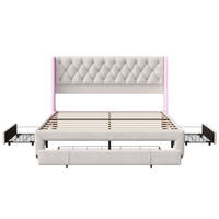 POLSTERBETT 160x200 cm mit LED, USB, Stauraum, Beige - Beige, Metall (160/200cm)