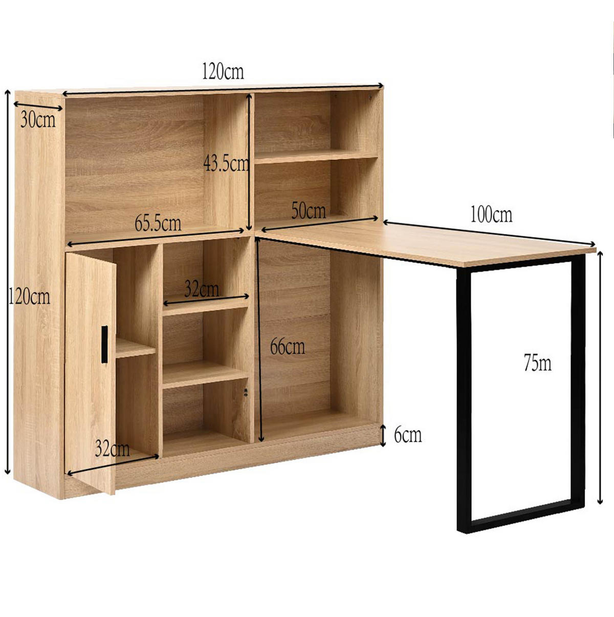 SCHREIBTISCH mit Stauraum in Natur aus MDF – mit Regal und Schrank - Naturfarben, Holzwerkstoff (50/120/120cm) - BEAOK