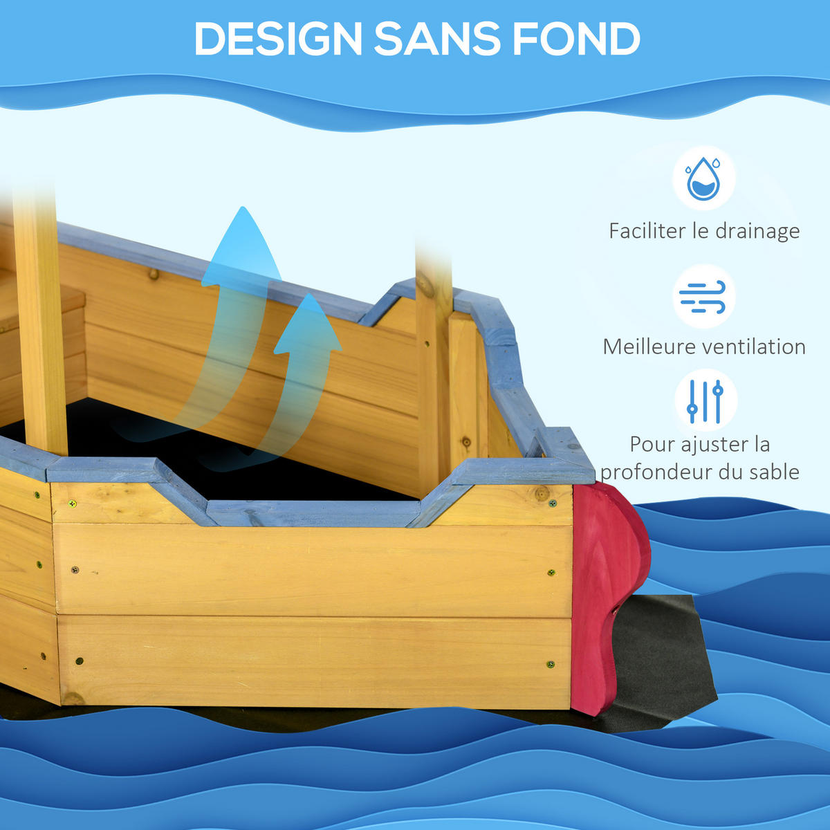 SANDKASTEN DE-18746 Piratenschiff mit Sonnensegel & Schatztruhe Holz - Orange, Holzwerkstoff (160/70/103cm) - ComfortXL