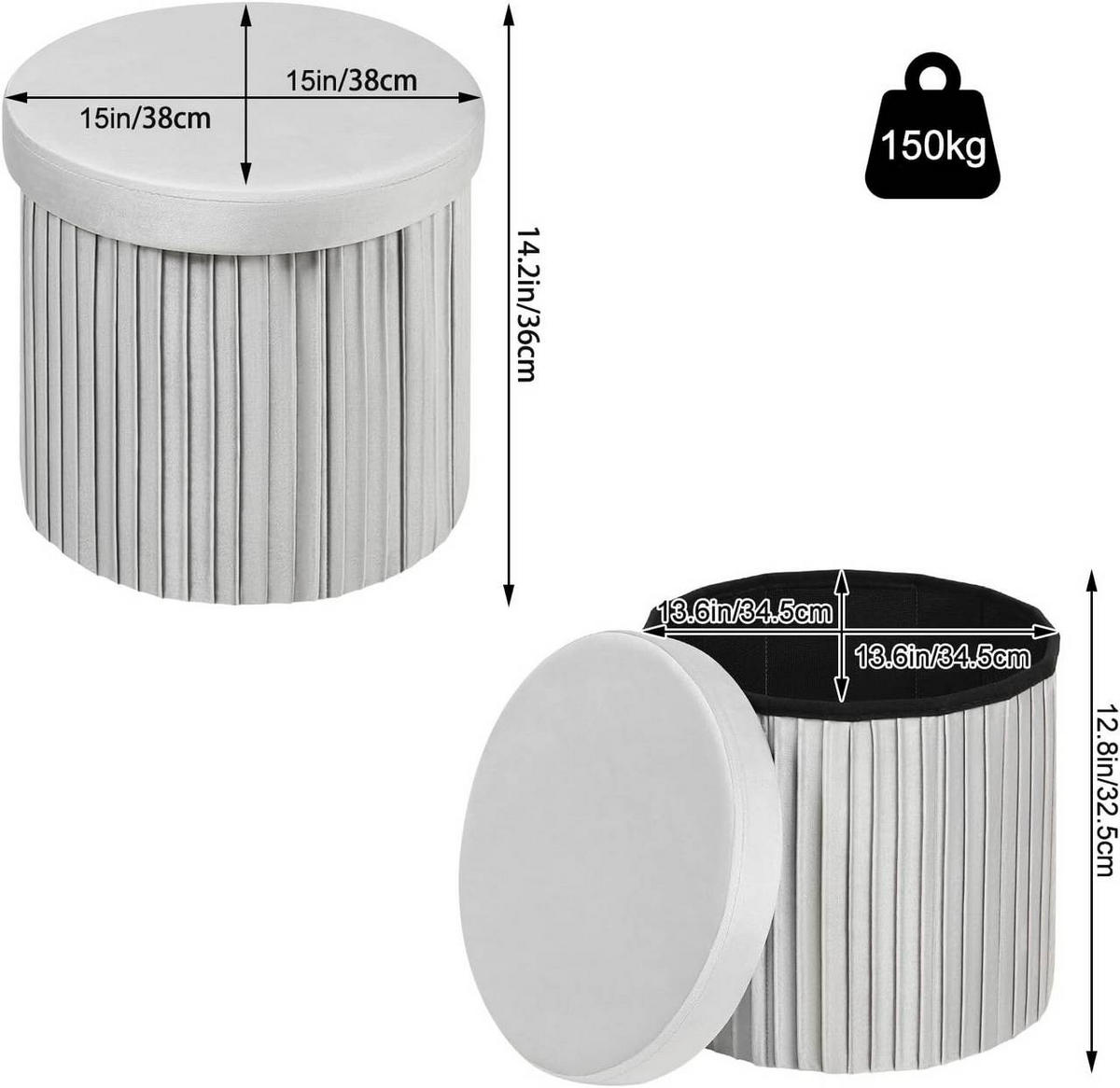 SITZHOCKER mit Deckel Stauraum, Hellgrau - Hellgrau, Textil (38/36/38cm) - Woltu