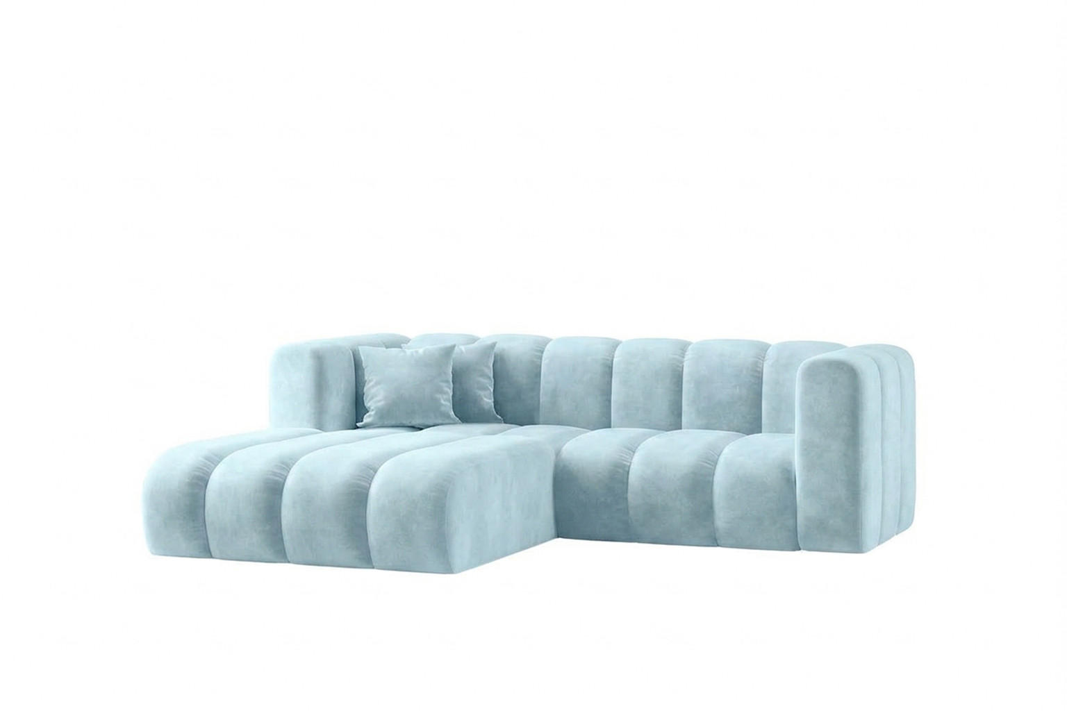 ECKSOFA Modulares In L-Form, Velvet-Stoff Riviera, Babyblau, Links, GRAND - Hellblau, Holz (227/179cm) - Kaiser Möbel