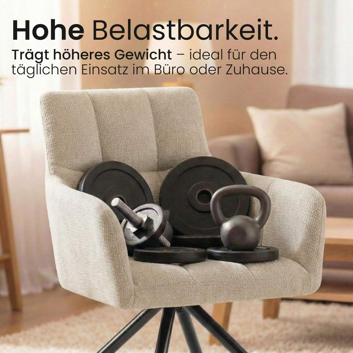 ARMLEHNENSTUHL 2er Set Stoff Creme - Creme/Schwarz, Textil/Metall (59/87/59cm) - CLP