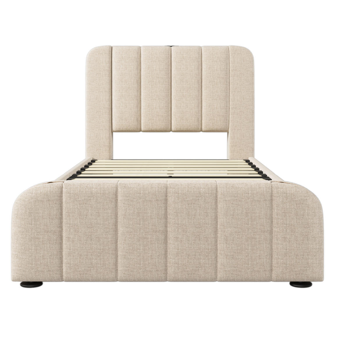 POLSTERBETT aus Leinen 90x200 cm in Beige mit Matratze & Typ-C-Ladefunktion - Beige, Textil (90/200cm) - Modfu
