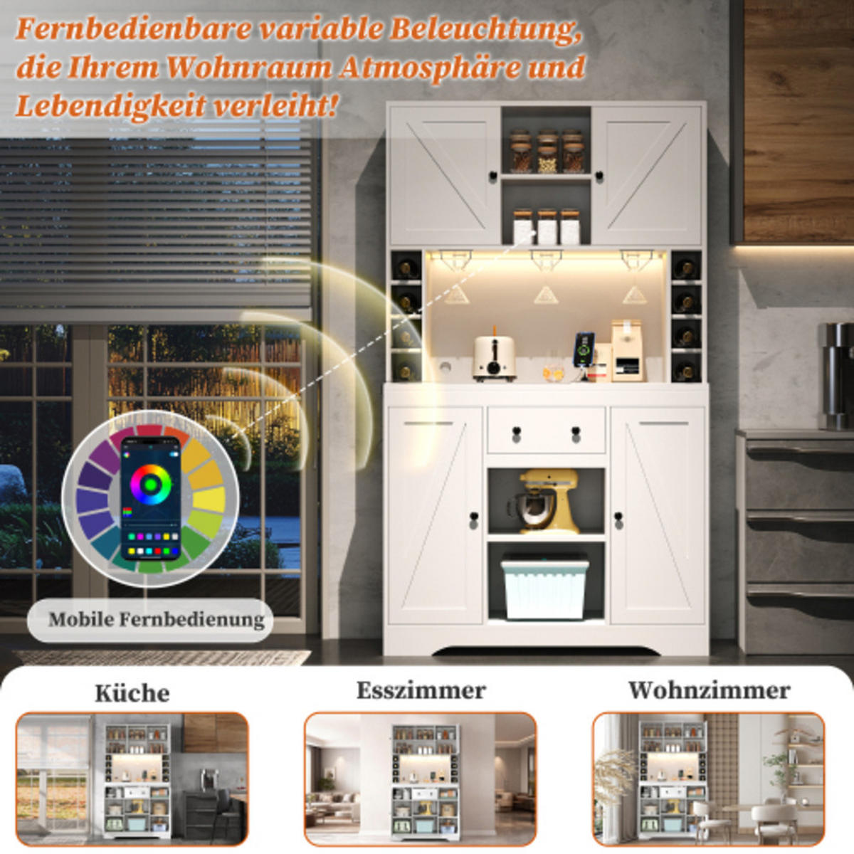 KÜCHENSCHRANK weiß aus MDF mit App-LED, integriertem Strommodul und Weinfächern 105 × 40 × 180 cm - Weiß, Holzwerkstoff (105/180/40cm) - Luhomfu