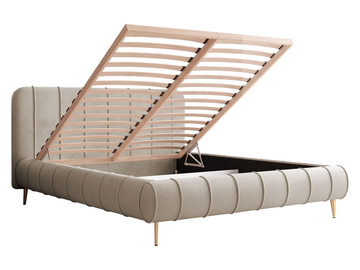 POLSTERBETT Slim XI mit Füße - Goldfarben/Hellgrau, Holz/Holzwerkstoff (180/200cm) - MIRJAN24